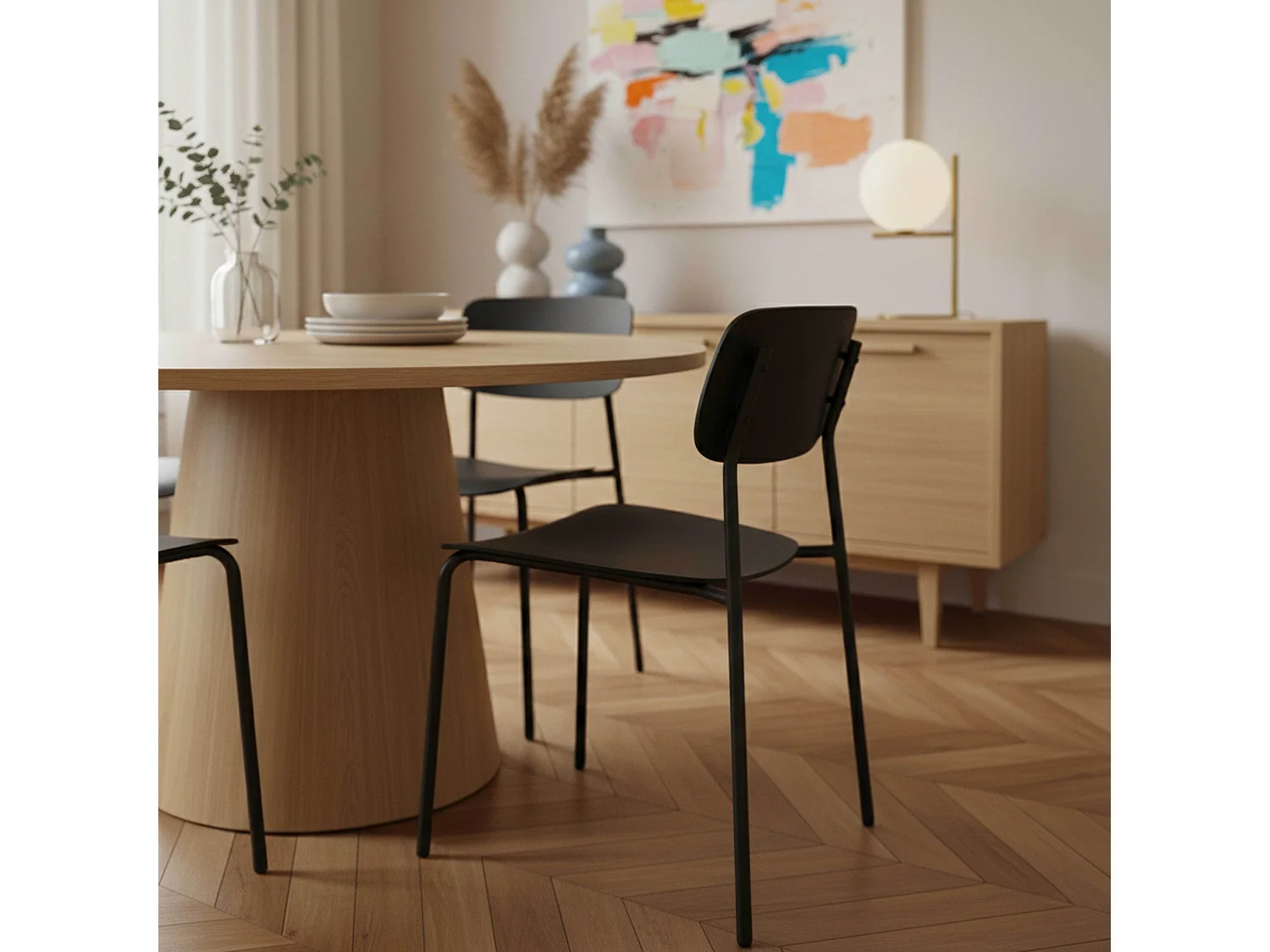 Lot de 2 chaises en acier et plastique noires