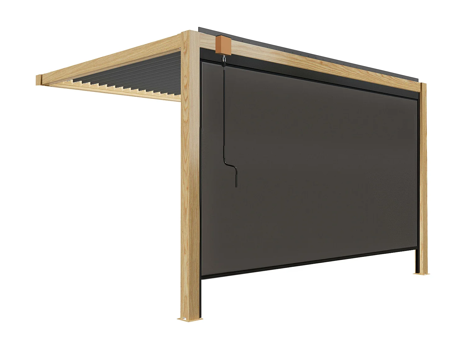 Pergola bioclimatique adossée 3x4 m en bois avec 1 store