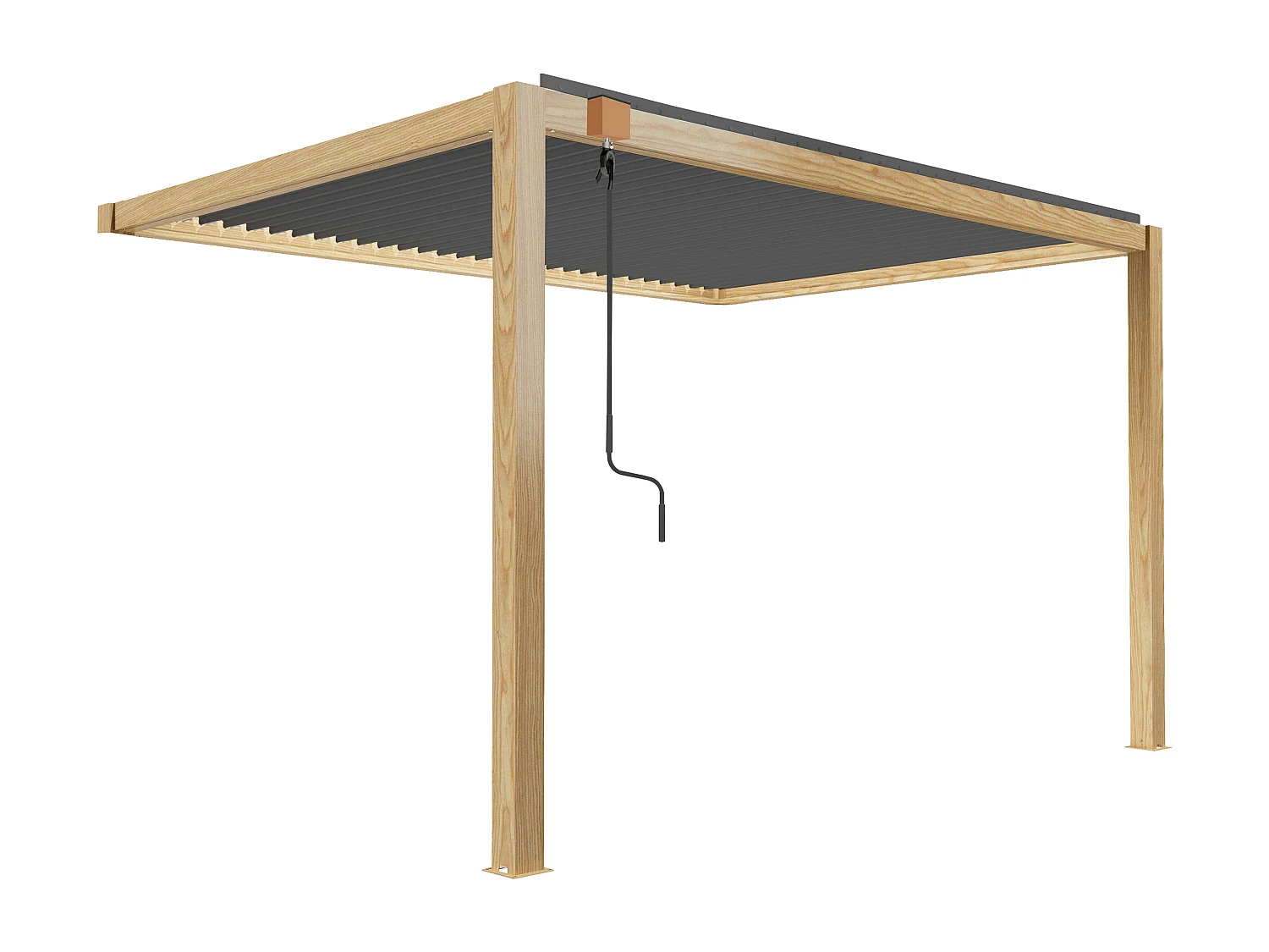 Pergola bioclimatique adossée 3x4 m en bois avec 1 store