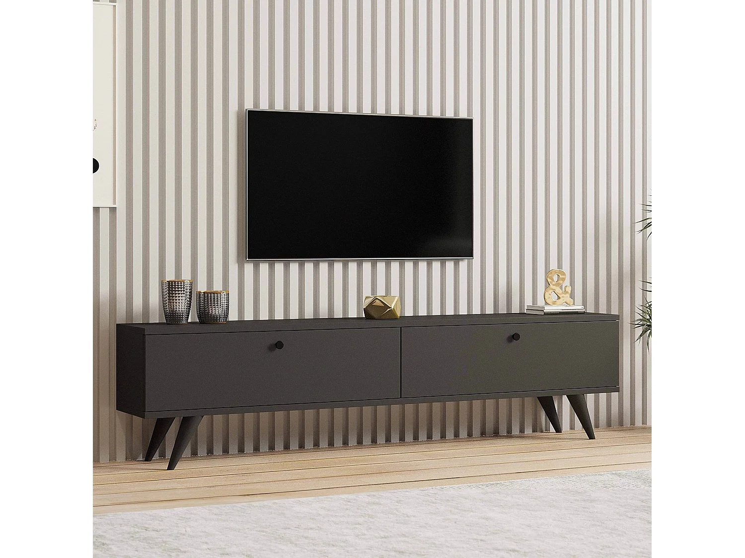 Meuble TV 160 cm mélaminé  gris