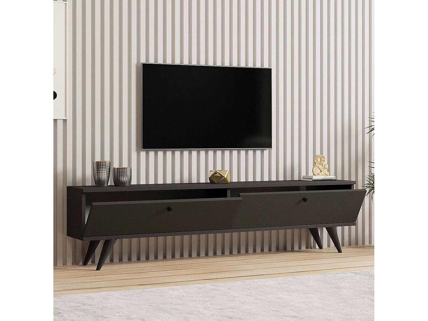 Meuble TV 160 cm mélaminé  gris