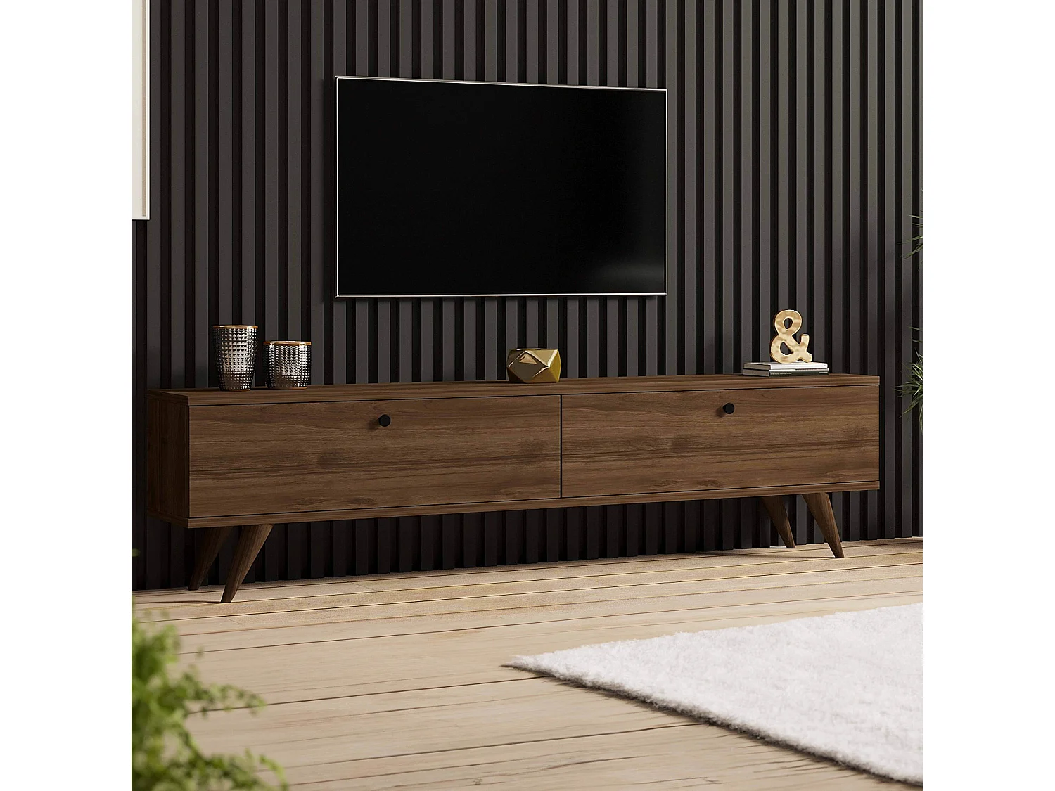 Meuble TV 160 cm mélaminé en bois