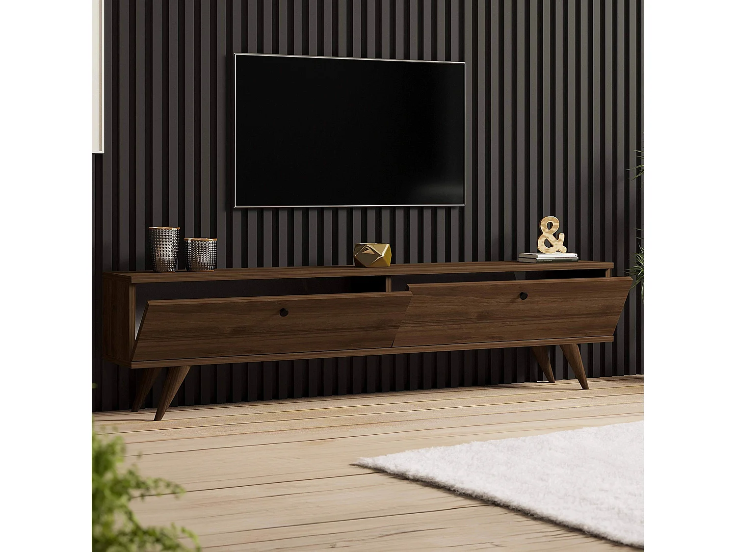 Meuble TV 160 cm mélaminé en bois