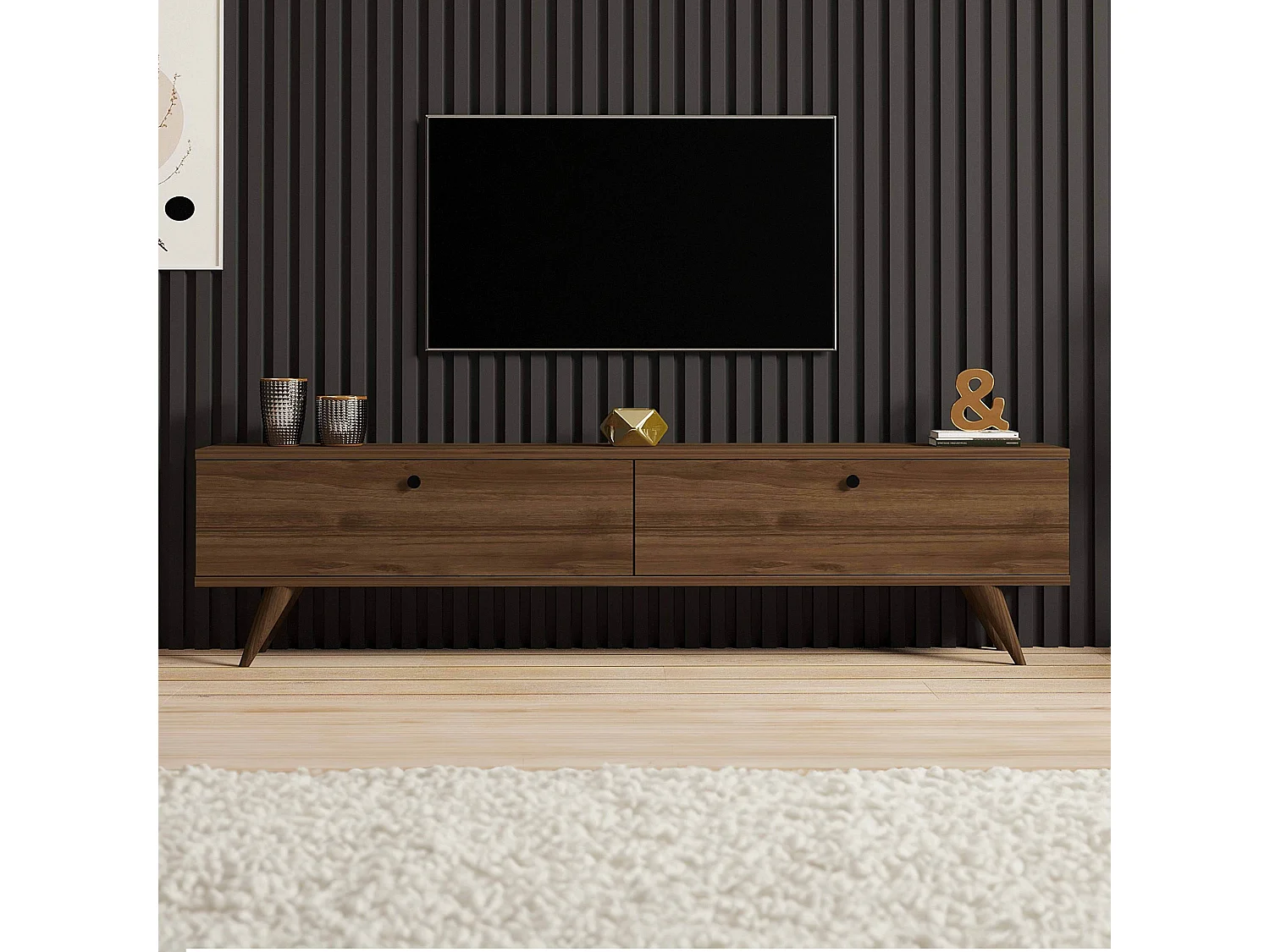 Meuble TV 160 cm mélaminé en bois