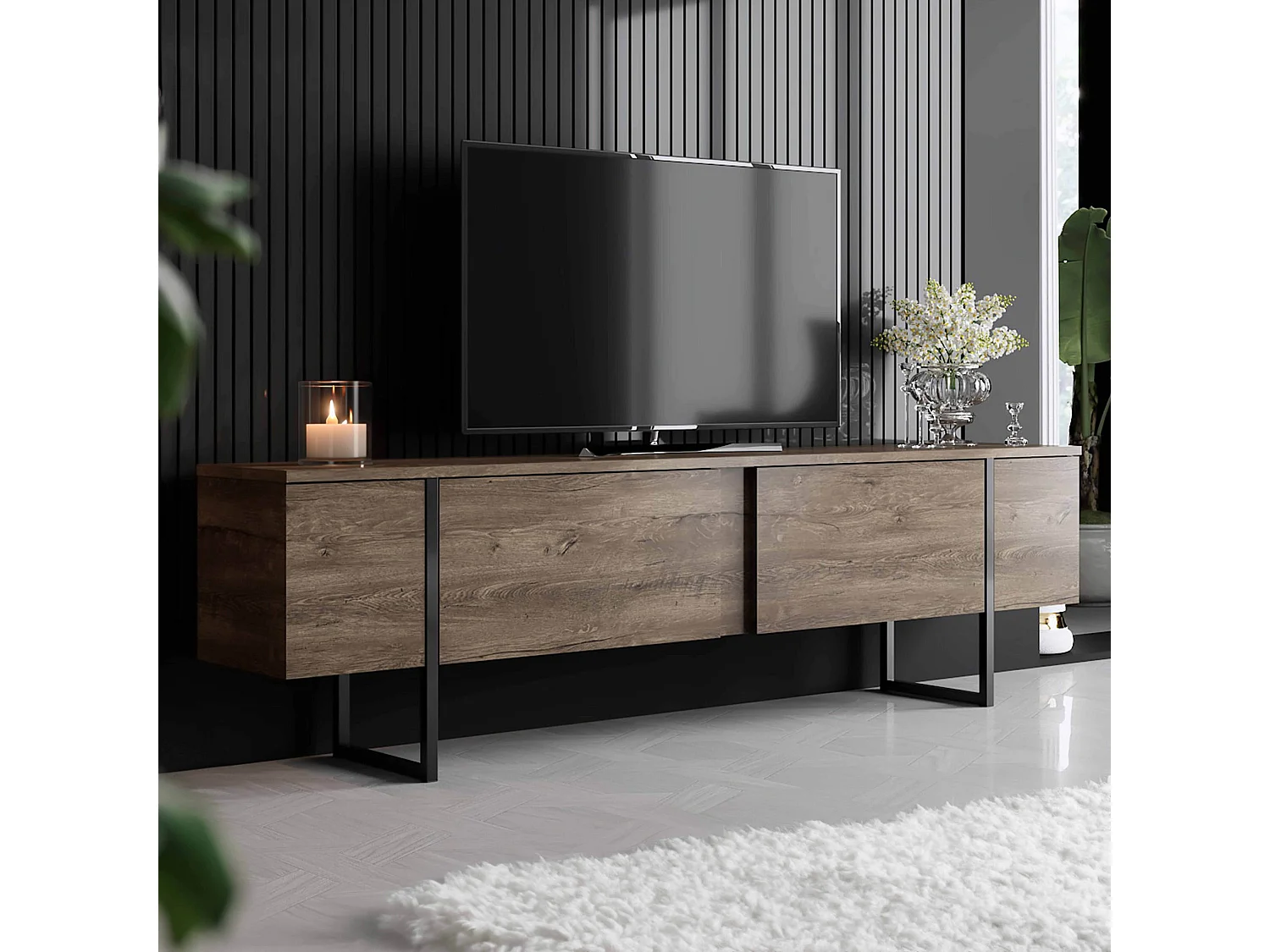 Meuble TV 180 cm en bois et acier bois