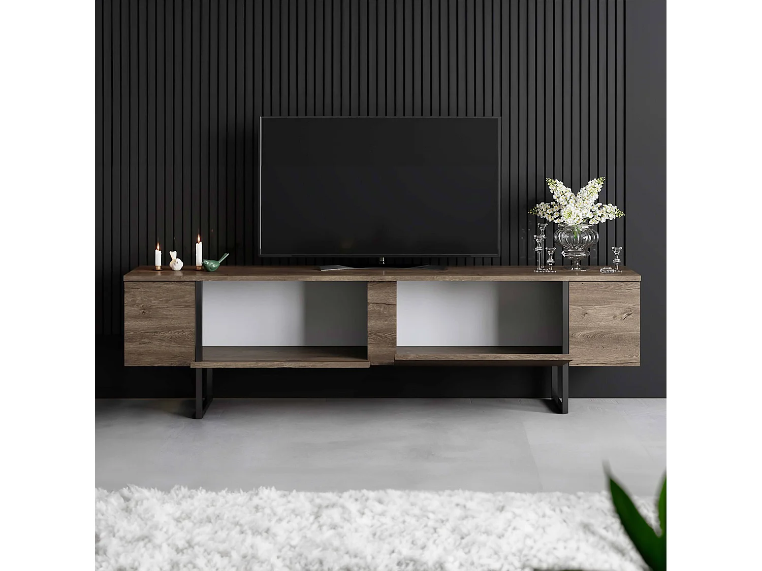 Meuble TV 180 cm en bois et acier bois