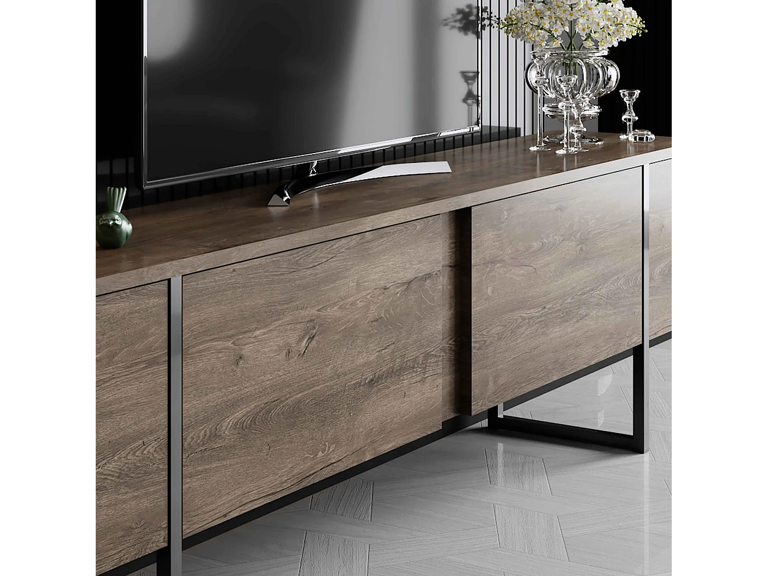 Meuble TV 180 cm en bois et acier bois