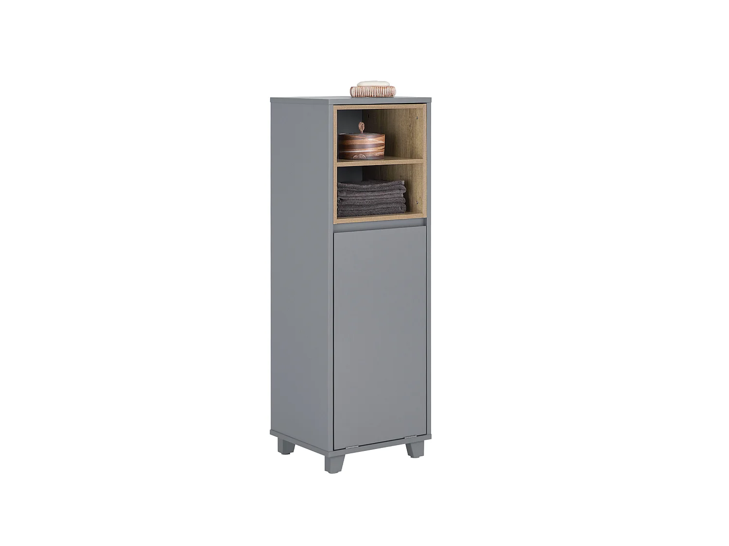 SoBuy BZR146-DG Meuble Bas de Salle de Bain, Meuble Demi-Colonne sur Pied, Placard WC Étroit avec 1 Panier à Linge