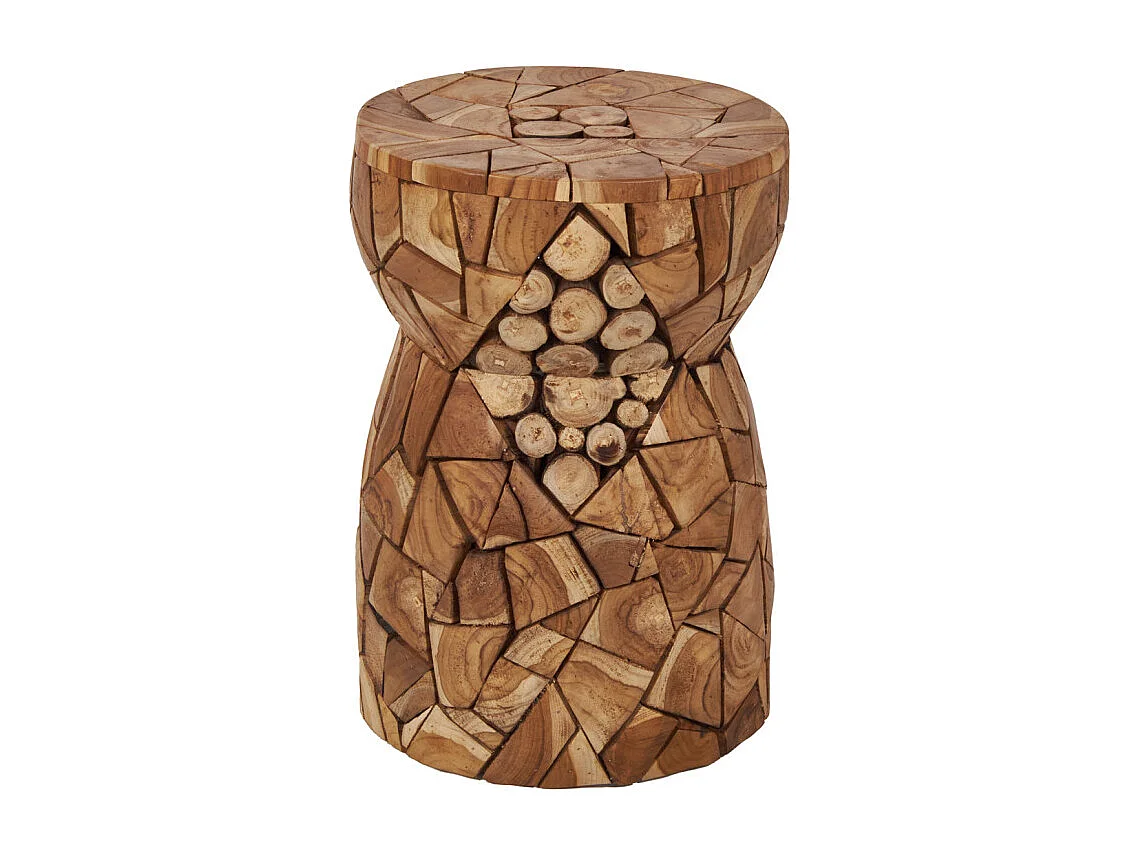 Tabouret rond 30 x 45 cm en assemblage de bois de teck – HIRAM