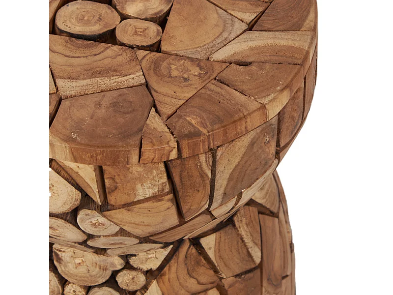 Tabouret rond 30 x 45 cm en assemblage de bois de teck – HIRAM