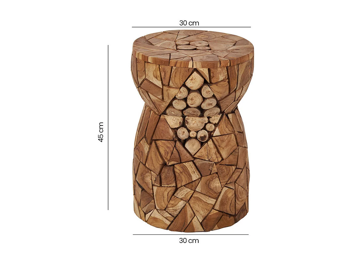 Tabouret rond 30 x 45 cm en assemblage de bois de teck – HIRAM