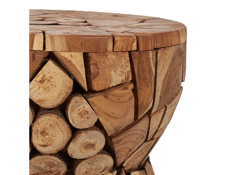 Tabouret rond 30 x 45 cm en assemblage de bois de teck – HIRAM