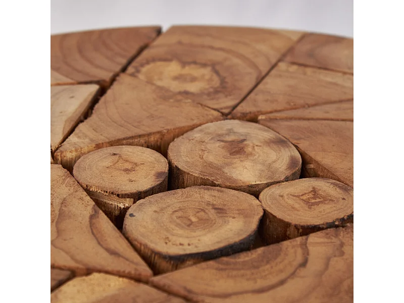 Tabouret rond 30 x 45 cm en assemblage de bois de teck – HIRAM