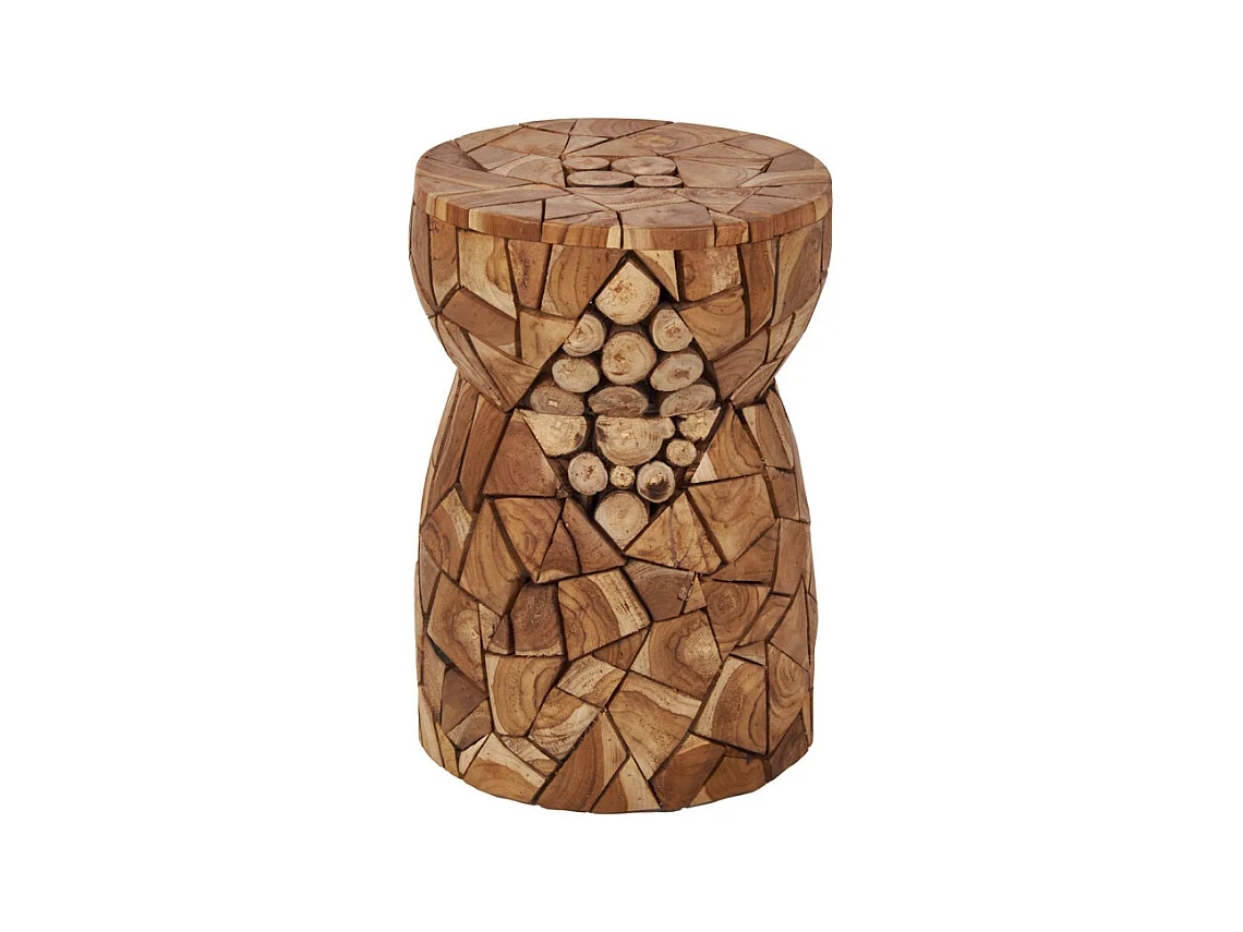 Tabouret rond 30 x 45 cm en assemblage de bois de teck – HIRAM