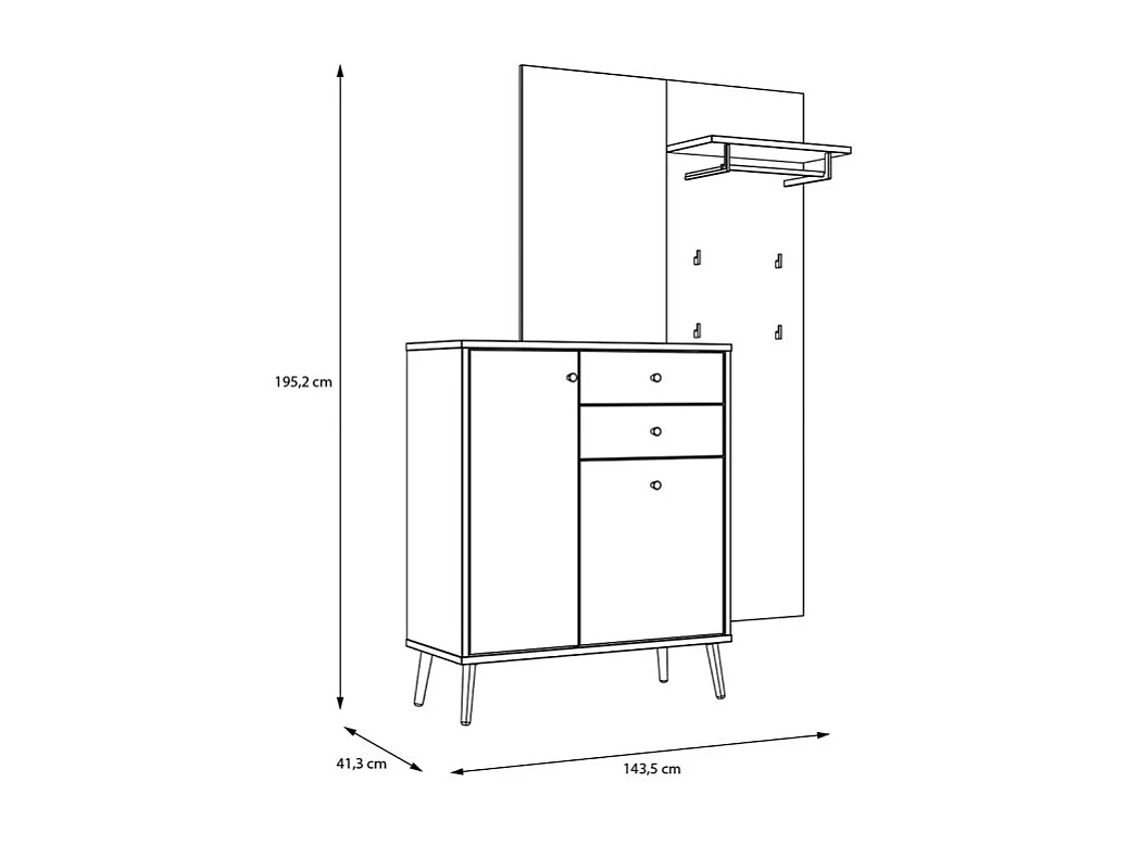 Meuble d’entrée 195 cm en décor bois de chêne et vert sauge – CEDAR