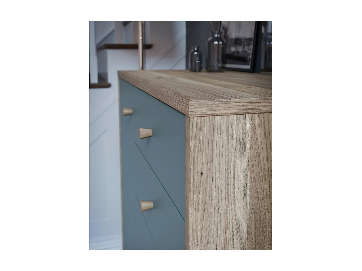 Meuble d’entrée 195 cm en décor bois de chêne et vert sauge – CEDAR