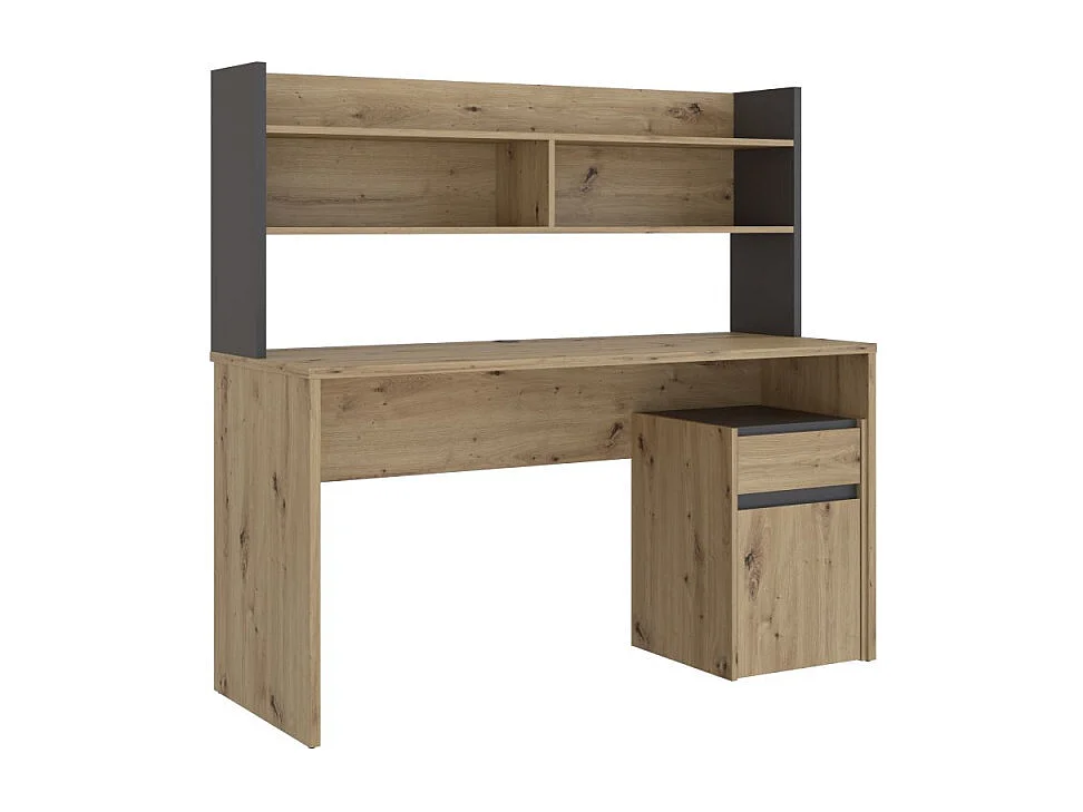 Surmeuble de bureau 140 cm décor bois de chêne et gris foncé - ODYSSÉE