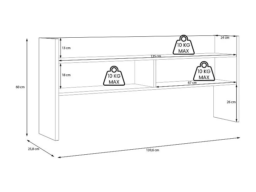 Surmeuble de bureau 140 cm décor bois de chêne et gris foncé - ODYSSÉE
