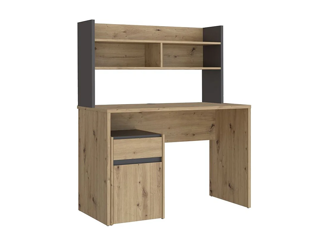 Bureau et surmeuble 110 cm décor bois chêne & gris foncé mat - ODYSSÉE