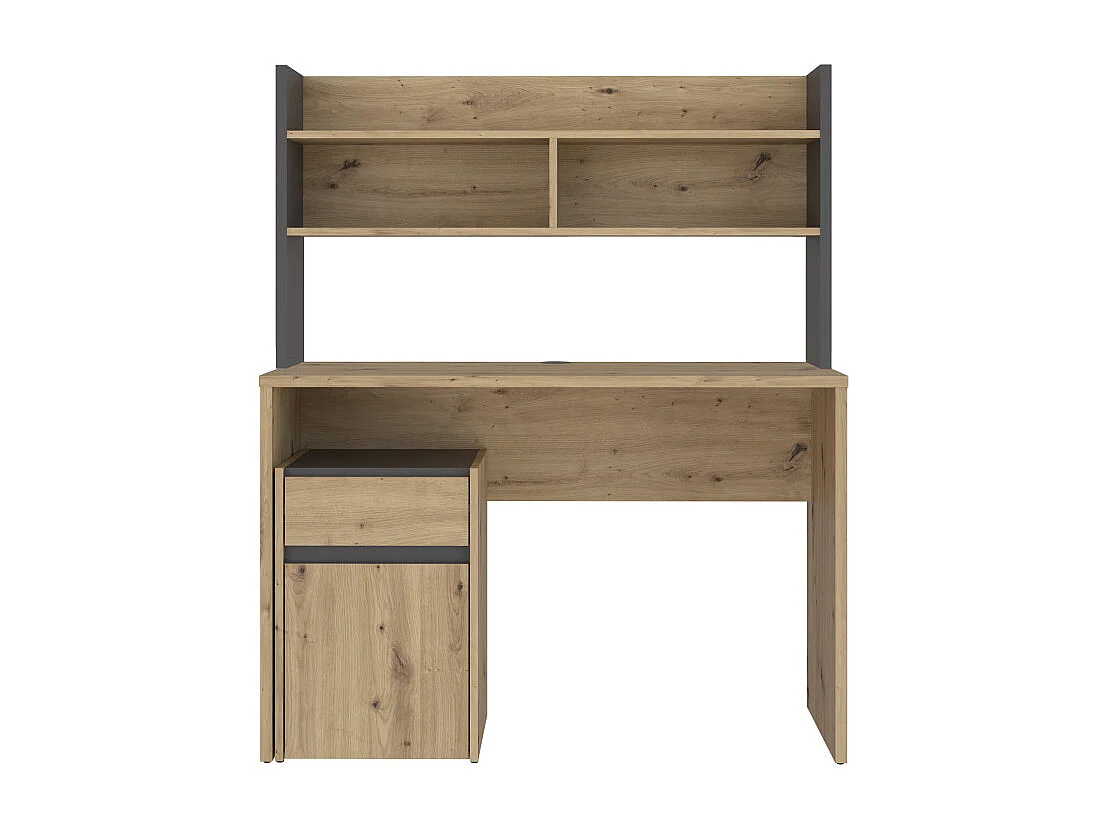 Bureau et surmeuble 110 cm décor bois chêne & gris foncé mat - ODYSSÉE