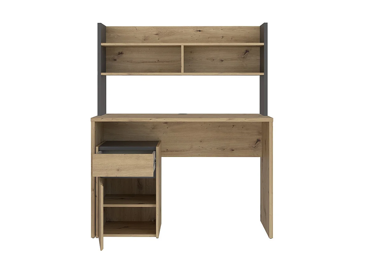 Bureau et surmeuble 110 cm décor bois chêne & gris foncé mat - ODYSSÉE