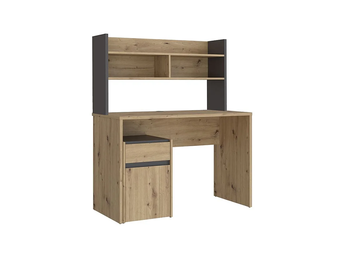 Bureau et surmeuble 110 cm décor bois chêne & gris foncé mat - ODYSSÉE