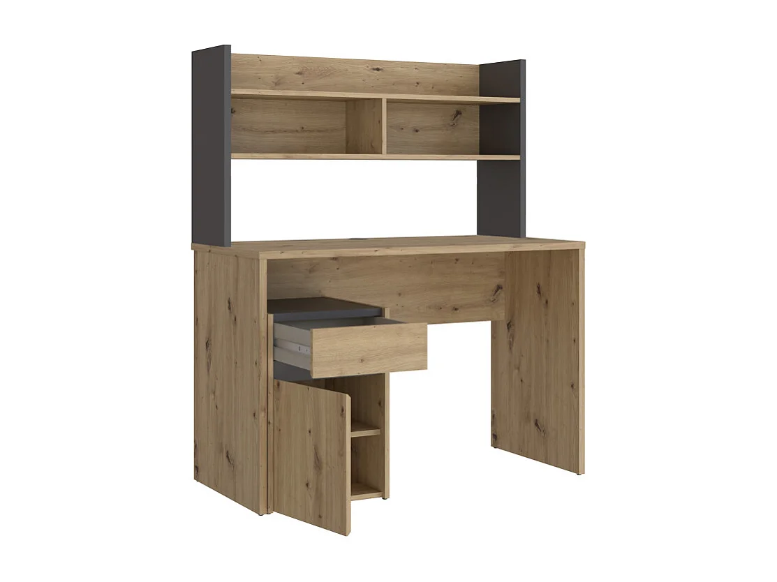 Bureau et surmeuble 110 cm décor bois chêne & gris foncé mat - ODYSSÉE