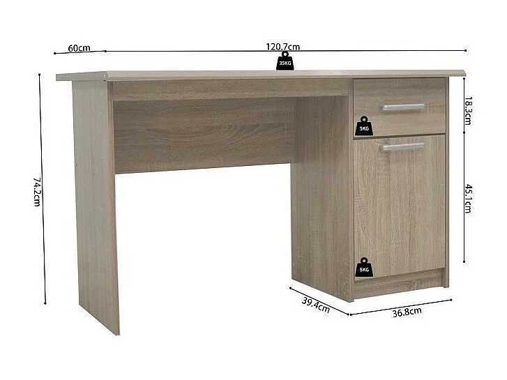 Recht bureau PRAGUE - 1 lade, 1 deur - Kleur Sonoma eiken - Functioneel ontwerp