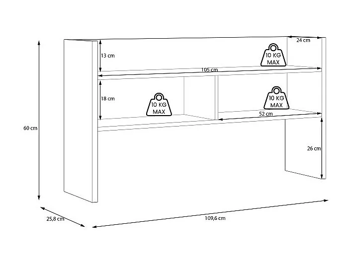 Surmeuble de bureau 110 cm blanc mat et décor bois de chêne - ODYSSÉE