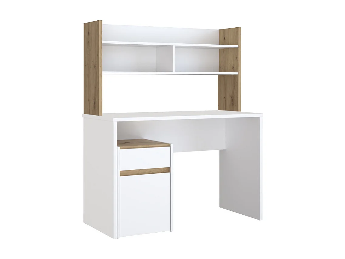 Surmeuble de bureau 110 cm blanc mat et décor bois de chêne - ODYSSÉE