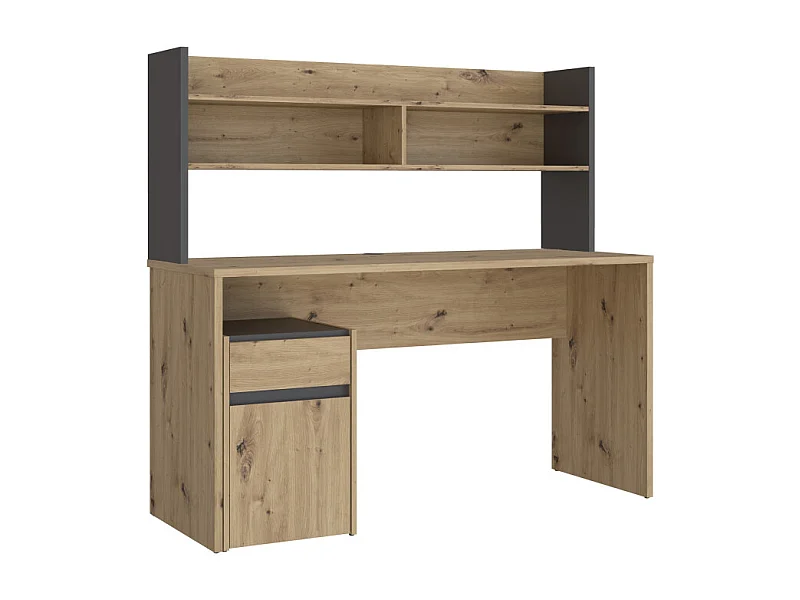 Bureau et surmeuble 140 cm décor bois chêne gris foncé mat - ODYSSÉE