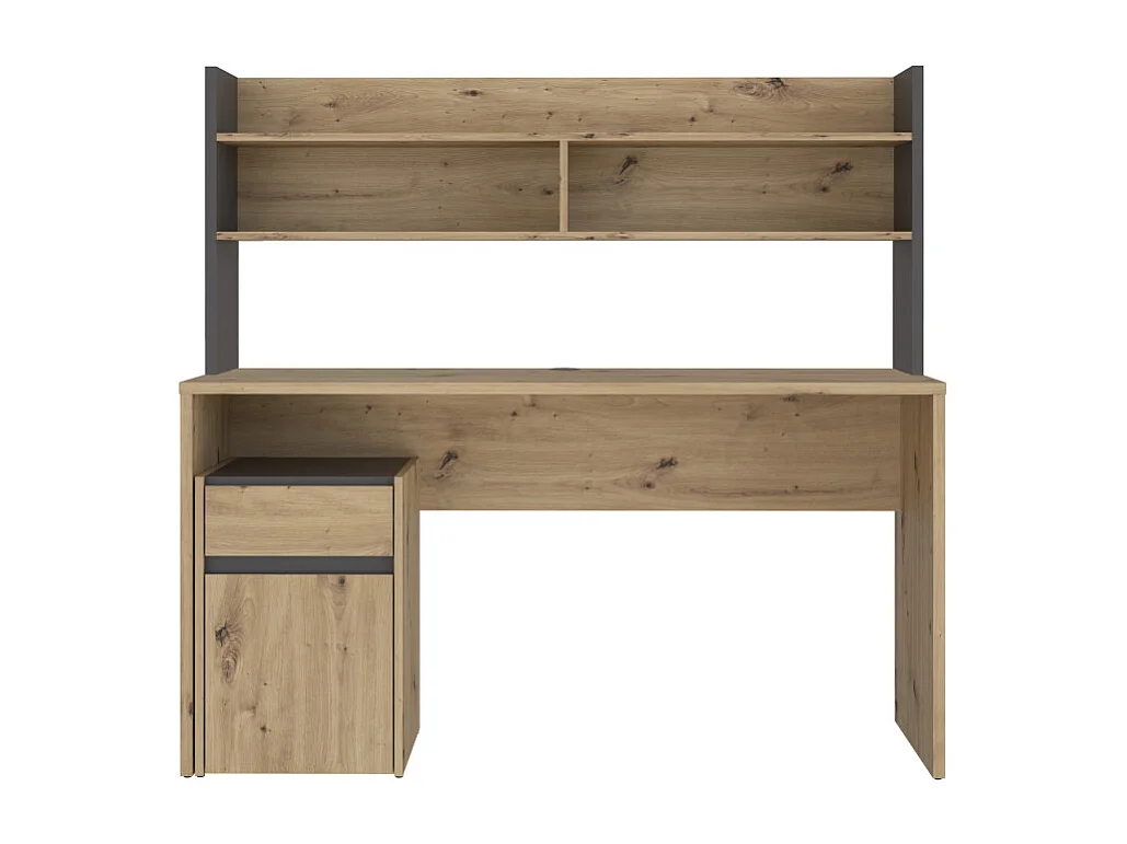Bureau et surmeuble 140 cm décor bois chêne gris foncé mat - ODYSSÉE