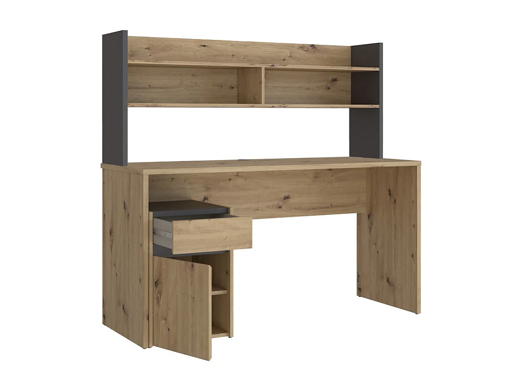 Bureau et surmeuble 140 cm décor bois chêne gris foncé mat - ODYSSÉE