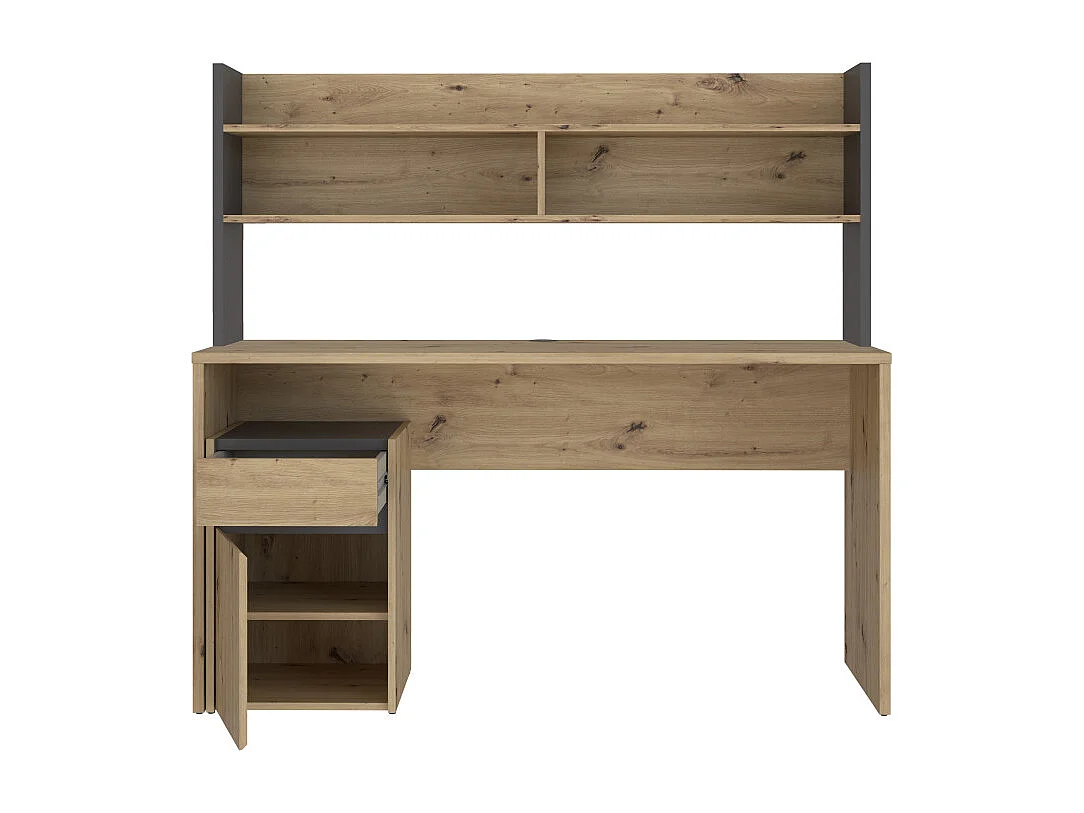 Bureau et surmeuble 140 cm décor bois chêne gris foncé mat - ODYSSÉE