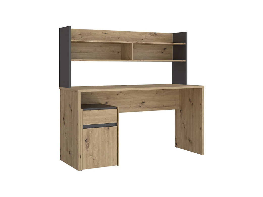 Bureau et surmeuble 140 cm décor bois chêne gris foncé mat - ODYSSÉE