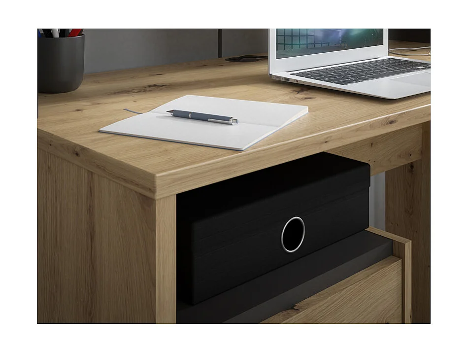 Bureau et surmeuble 140 cm décor bois chêne gris foncé mat - ODYSSÉE