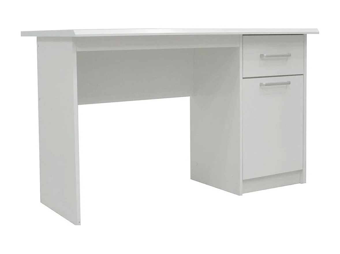 Recht bureau uit de PRAGUE collectie met één lade en een deur in witte kleur