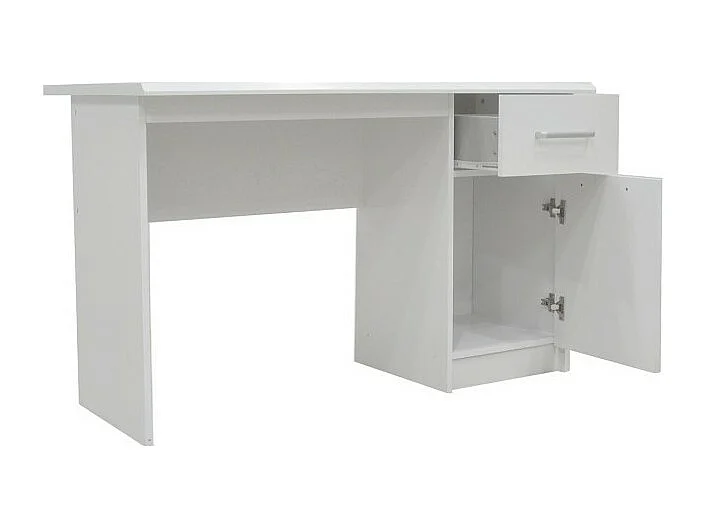 Recht bureau uit de PRAGUE collectie met één lade en een deur in witte kleur