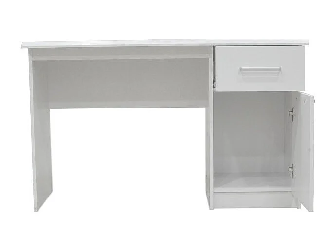 Recht bureau uit de PRAGUE collectie met één lade en een deur in witte kleur