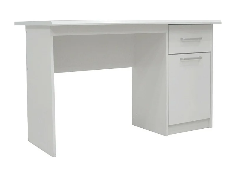 Escritorio recto de la colección PRAGA con un cajón y una puerta de color blanco.