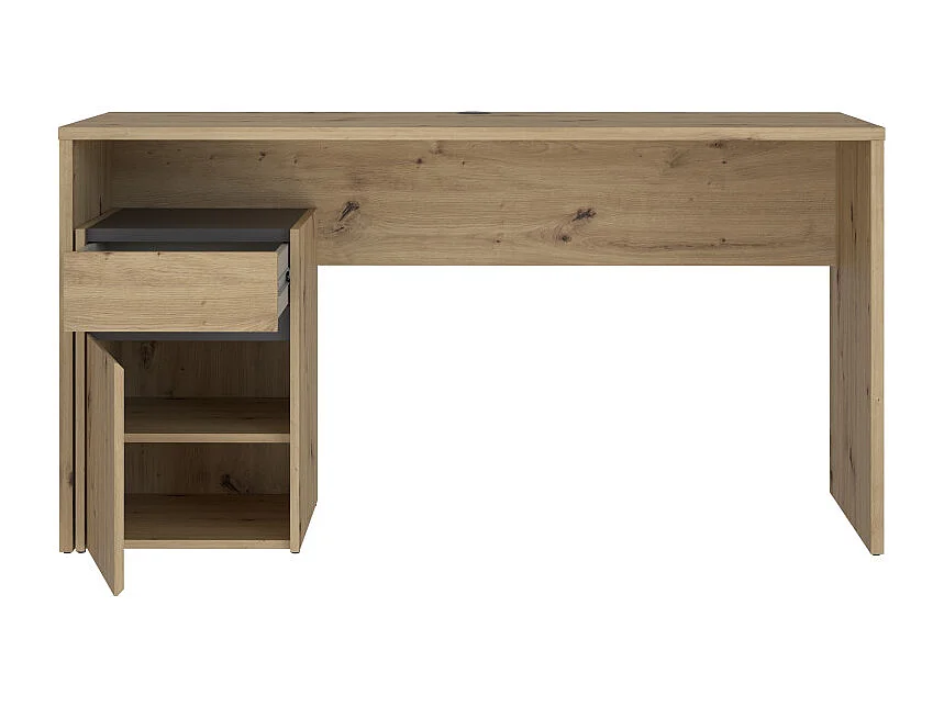 Bureau 140 cm et caisson décor bois chêne et gris foncé mat - ODYSSÉE