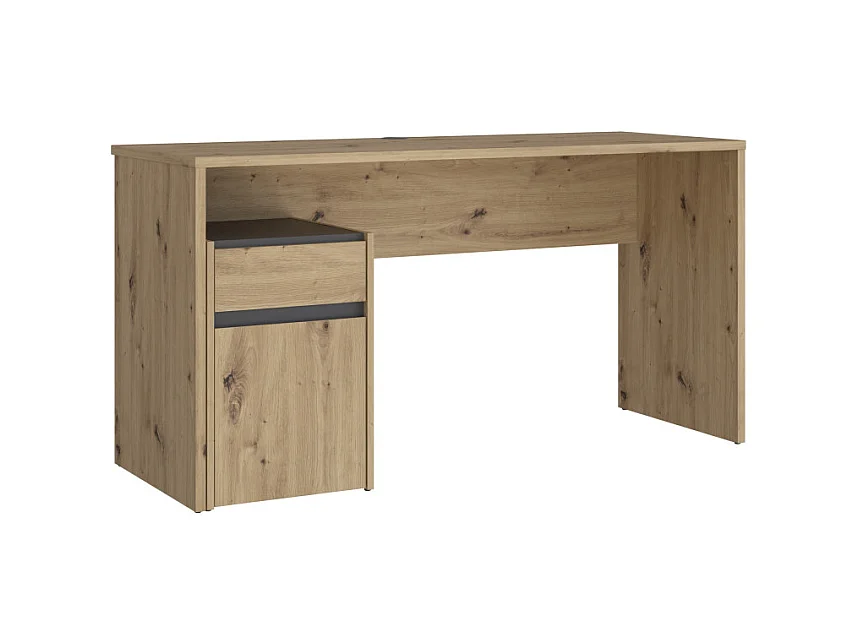 Bureau 140 cm et caisson décor bois chêne et gris foncé mat - ODYSSÉE