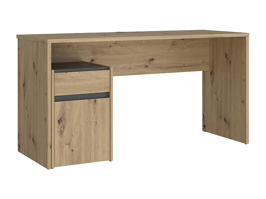 Bureau 140 cm et caisson décor bois chêne et gris foncé mat - ODYSSÉE