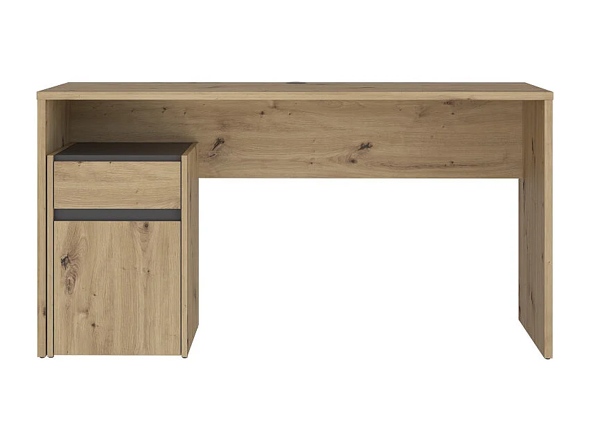 Bureau 140 cm et caisson décor bois chêne et gris foncé mat - ODYSSÉE