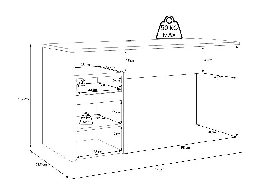 Bureau 140 cm et caisson décor bois chêne et gris foncé mat - ODYSSÉE