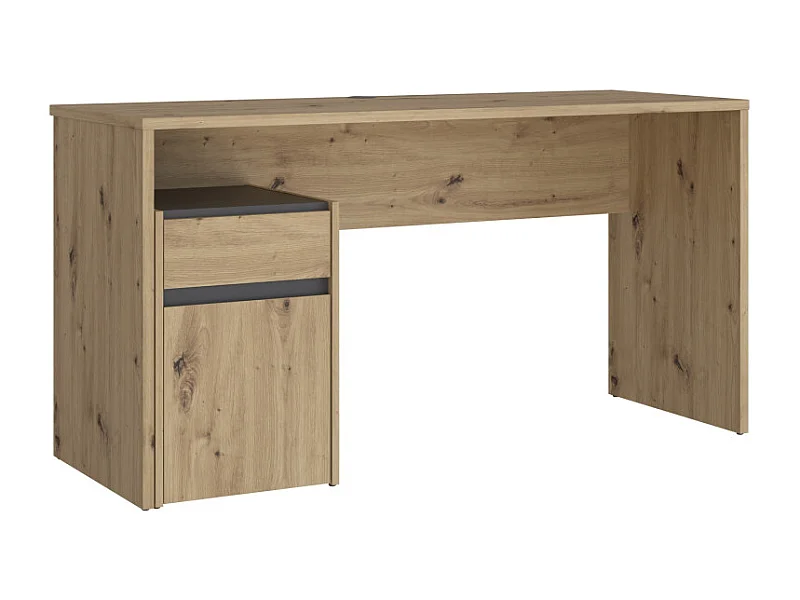 Bureau 140 cm et caisson décor bois chêne et gris foncé mat - ODYSSÉE