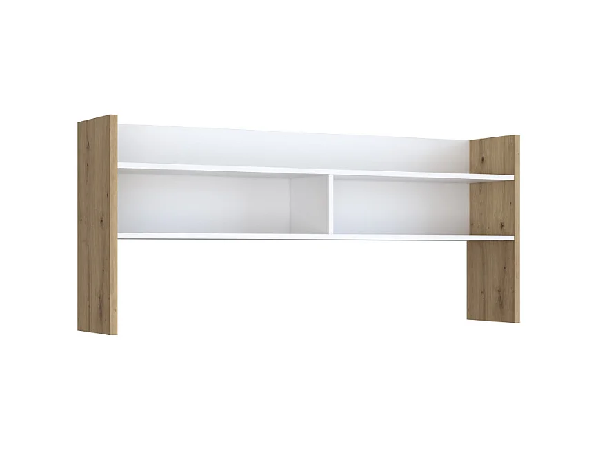 Surmeuble de bureau 140 cm blanc mat et décor bois de chêne - ODYSSÉE