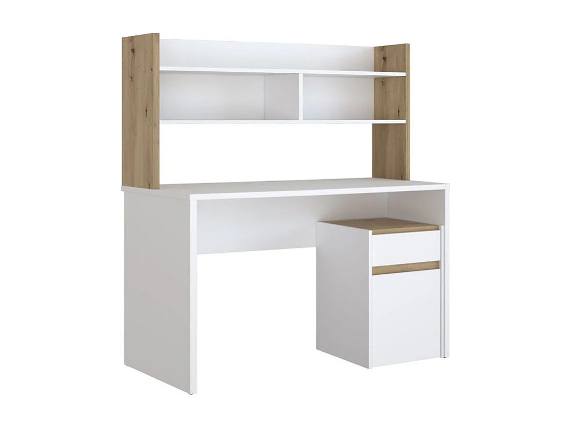 Surmeuble de bureau 140 cm blanc mat et décor bois de chêne - ODYSSÉE