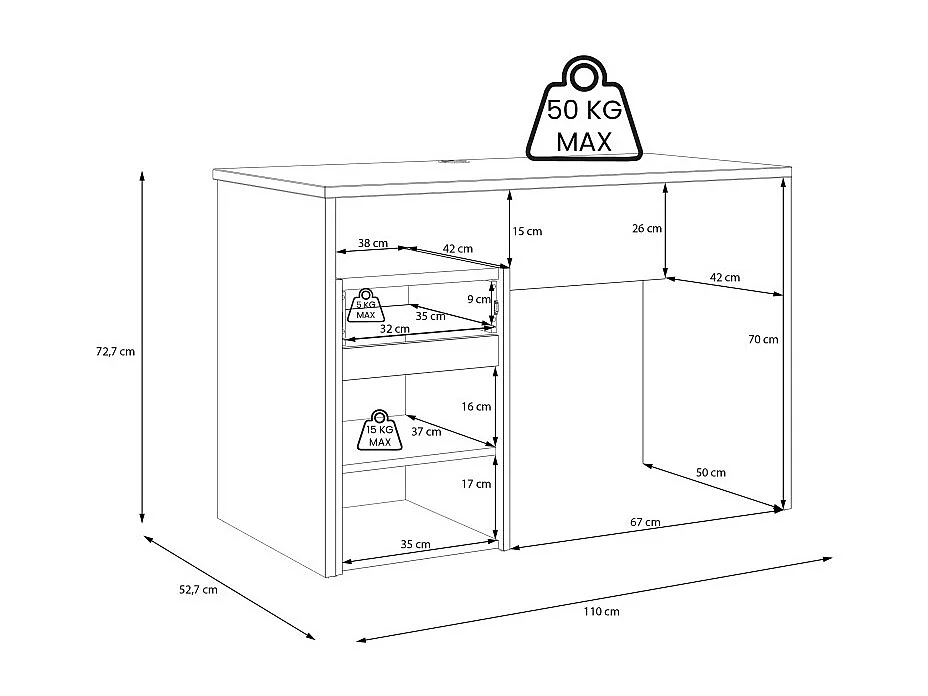 Bureau 110 cm et caisson décor bois chêne et gris foncé mat - ODYSSÉE