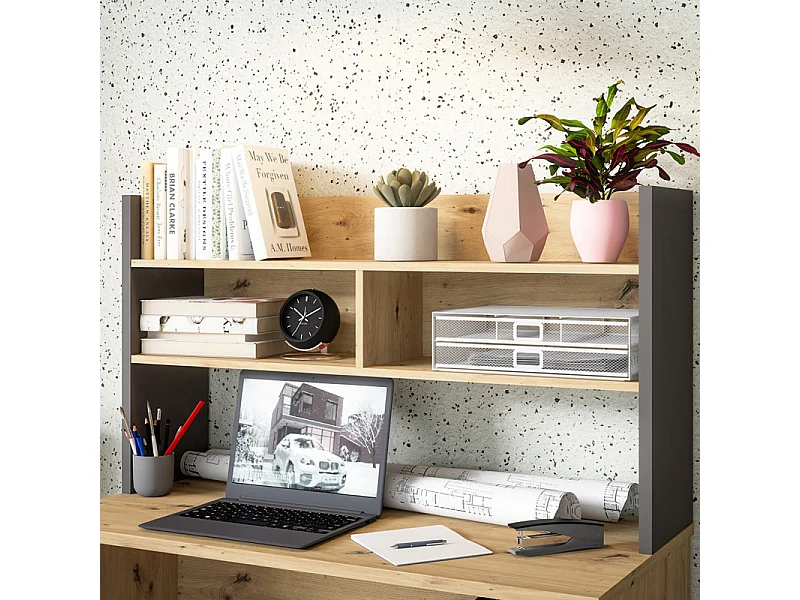 Surmeuble de bureau 110 cm décor bois de chêne et gris foncé - ODYSSÉE